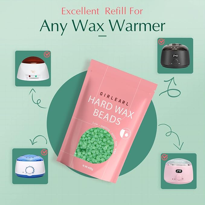 Wax Beads (1lb) for Hair Removal - Aloe Vera Formula, Perfect for Sensitive Skin, Eyebrow, Brazilian Bikini, Legs, Facial and Full Body Waxing at Home-BrightBean Baby