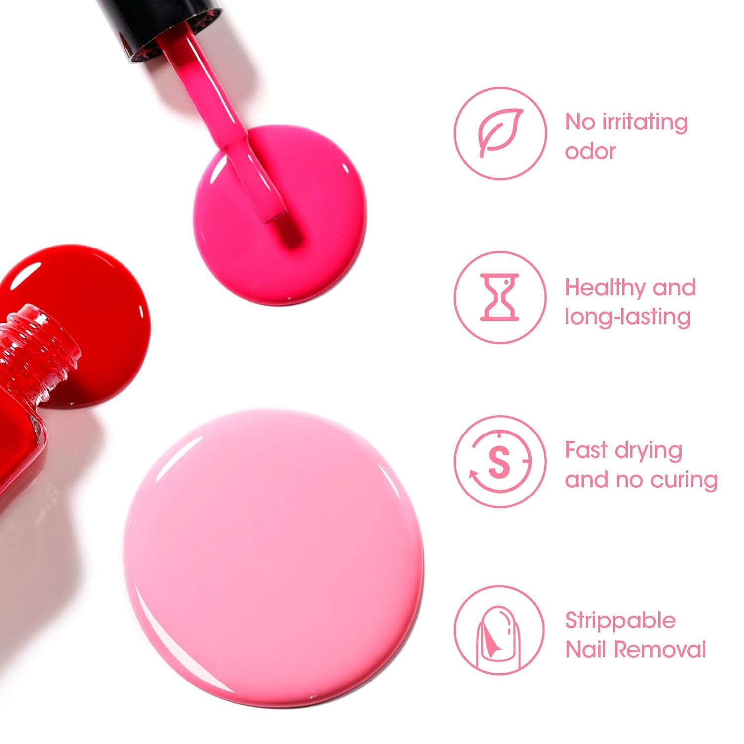 GELLEN Red Pink Nail Polish, Quick Air Dry Natural Traditional Regular Nail Polish Bright Red Hot Pink Set for Acrylic Natural Nails Home Salon, Non UV Gel, Chip Resistant, Hema Free, Non-toxic, 10ml-BrightBean Baby