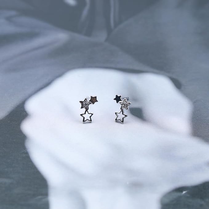 Bohemia Star Climber Crawler Earrings Silver Crystal Star Ear Climber Earrings Cluster Star Studs Earring Festival Earrings Jewelry for Women and Girls (Silver)-BrightBean Baby