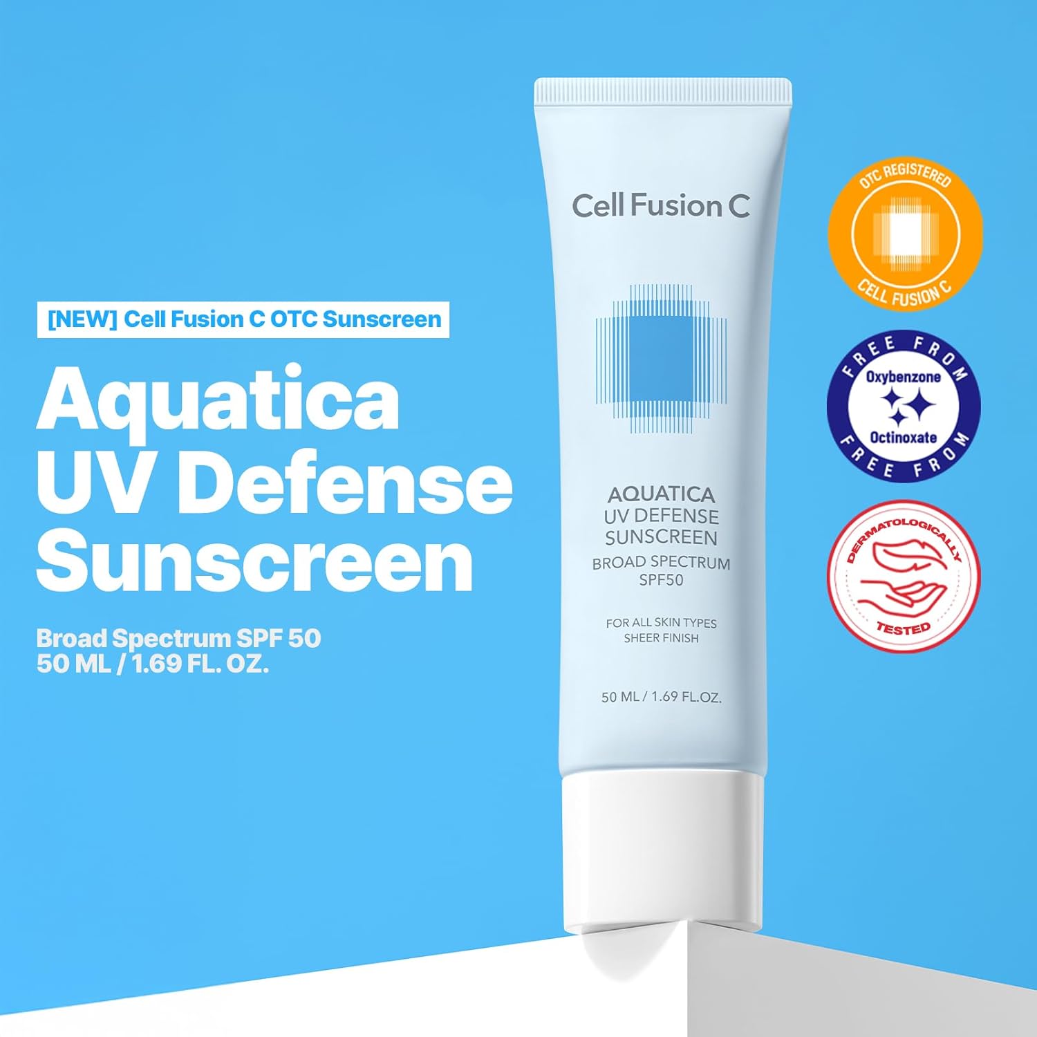Cell Fusion C Aquatica UV Defense Face Sunscreen SPF 50, No White Cast, Hydrating SPF Moisturizer with PDRN, 50ml / 1.69 fl.oz-BrightBean Baby