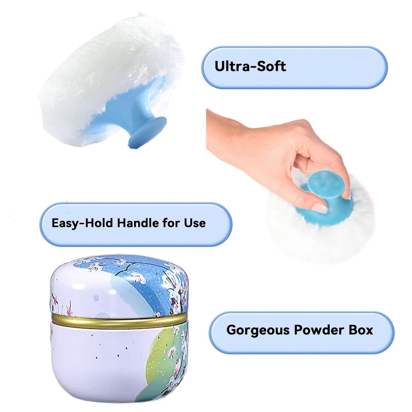 Body Powder Puff and Container, 3.35" Portable Dusting Powder Container with Soft Puff Loose Powder Case Box Jar with Lids for Baby Women Home and Travel Use-BrightBean Baby