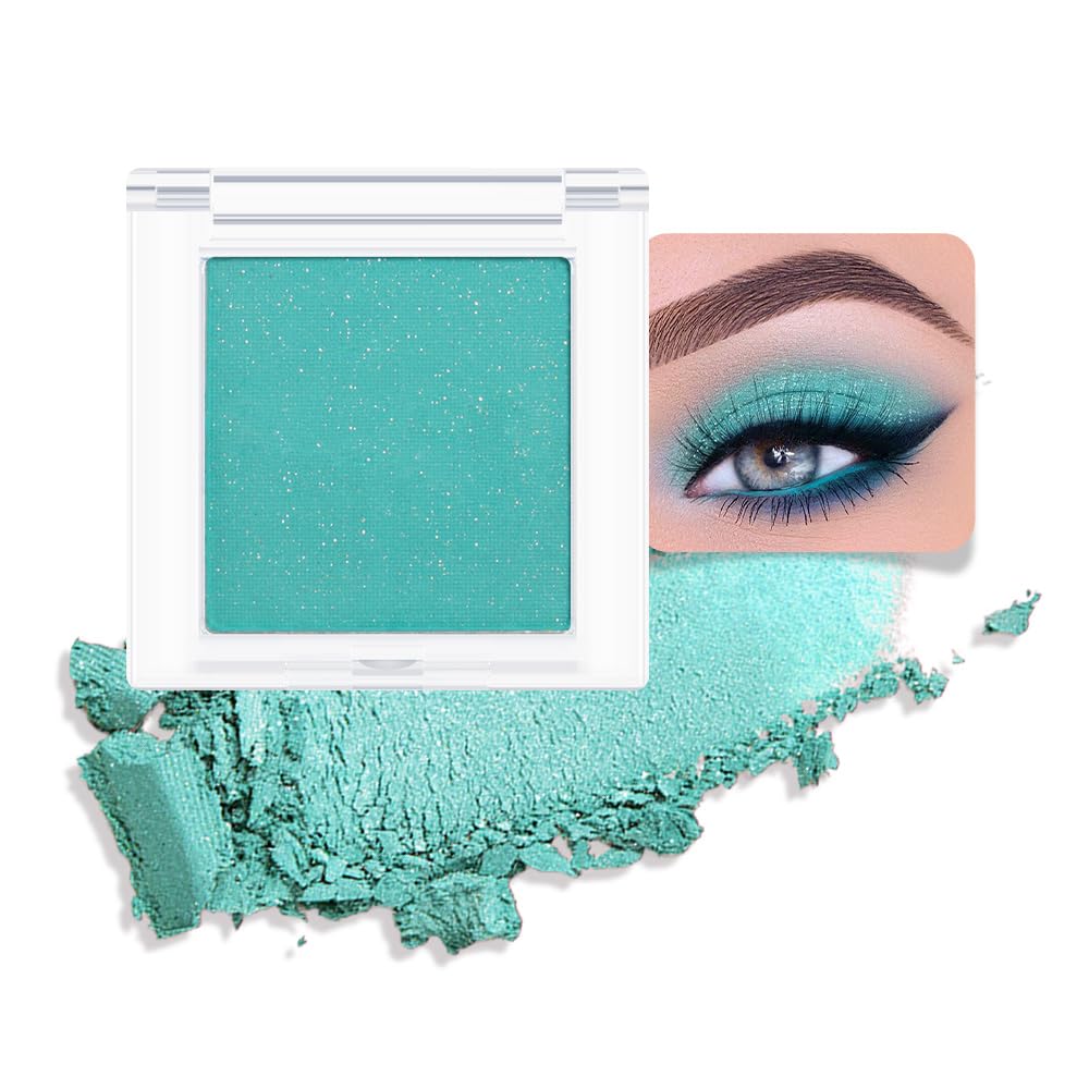 Shimmer Single Eye Shadow Palette Makeup, Mint Green Shimmer Monochrome Eyeshadow Halloween Birthday Party Wear For Green Blue Eye, Pigmented Waterproof Sombras Para Ojos-BrightBean Baby