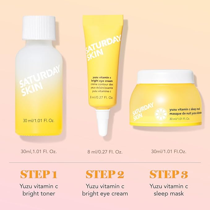 Saturday Skin 3-Piece Skin Care Set Yuzu Vitamin C Sleep Mask Yuzu Vitamin C Bright Toner and Eye Cream Overnight Facial Masks Korean Beauty Best Vitamin C Skincare Set-BrightBean Baby