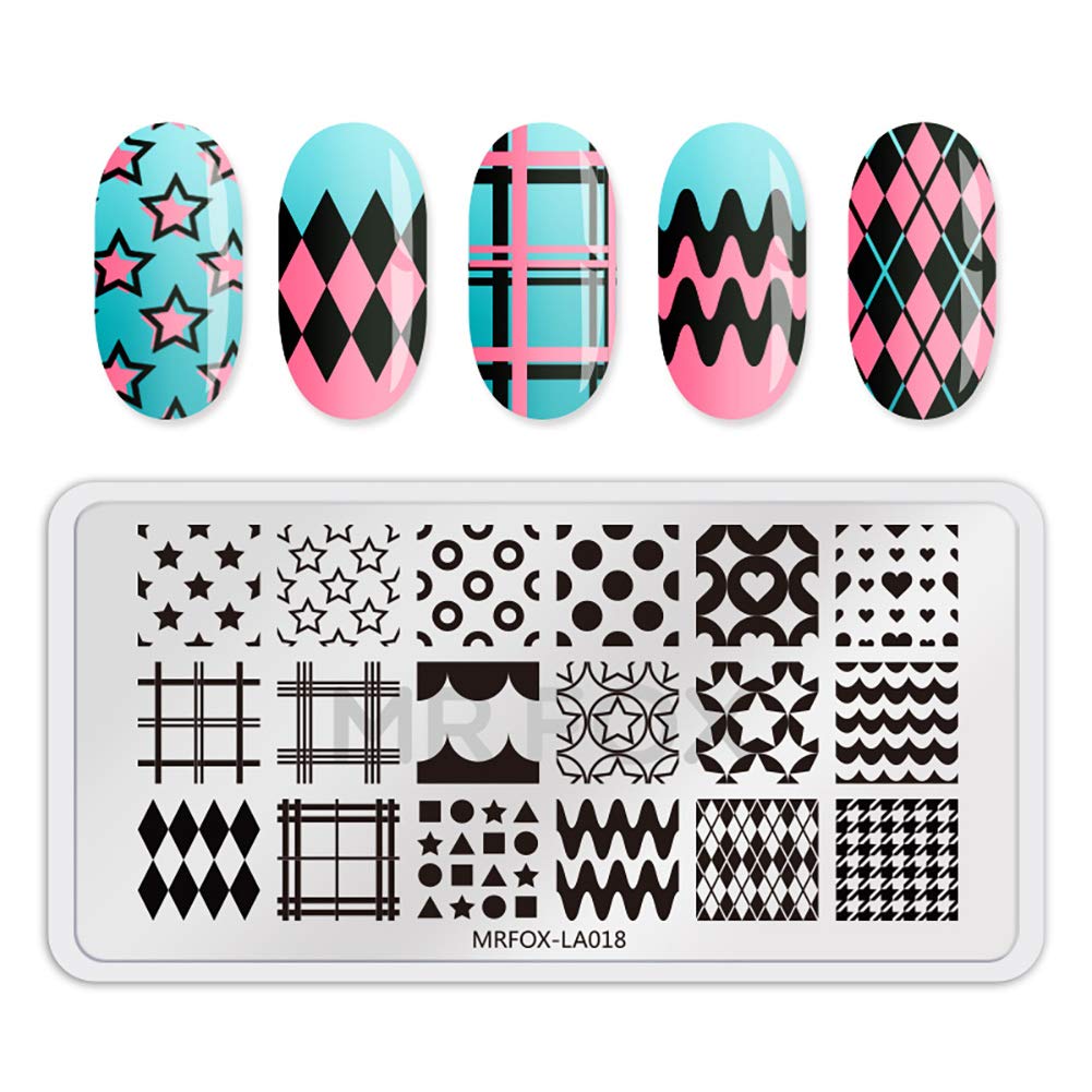 Mr.Fox Nail Printing Board Set Geometric Motif Lines Round Plaid Diamond Pattern Art DIY hot Stamping Template, etc-BrightBean Baby