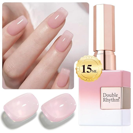 Double Rhythm Gel Polish Translucent Sheer Neutral Natural Light Milky Same Color Same Bottle 15ML Jelly Polish Art DIY at Home (Baby Pink-A1376)-BrightBean Baby