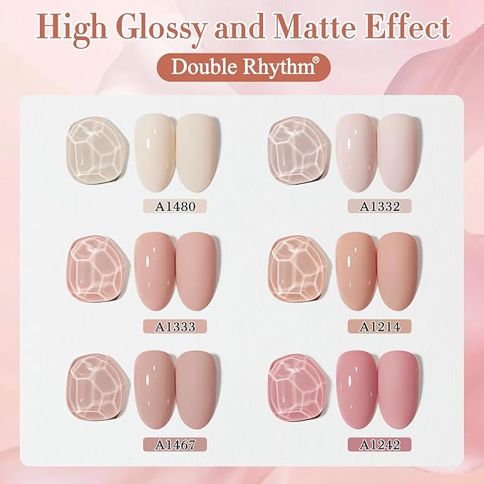Double Rhythm 6 Pcs 15 ML Gel Polish Set Same Color Same Bottle Soak Off Gel Polish Kit Nail Art Manicure Salon DIY at Home for Women (Light Beige Nude Pink Neutral Rose-T6-4)-BrightBean Baby