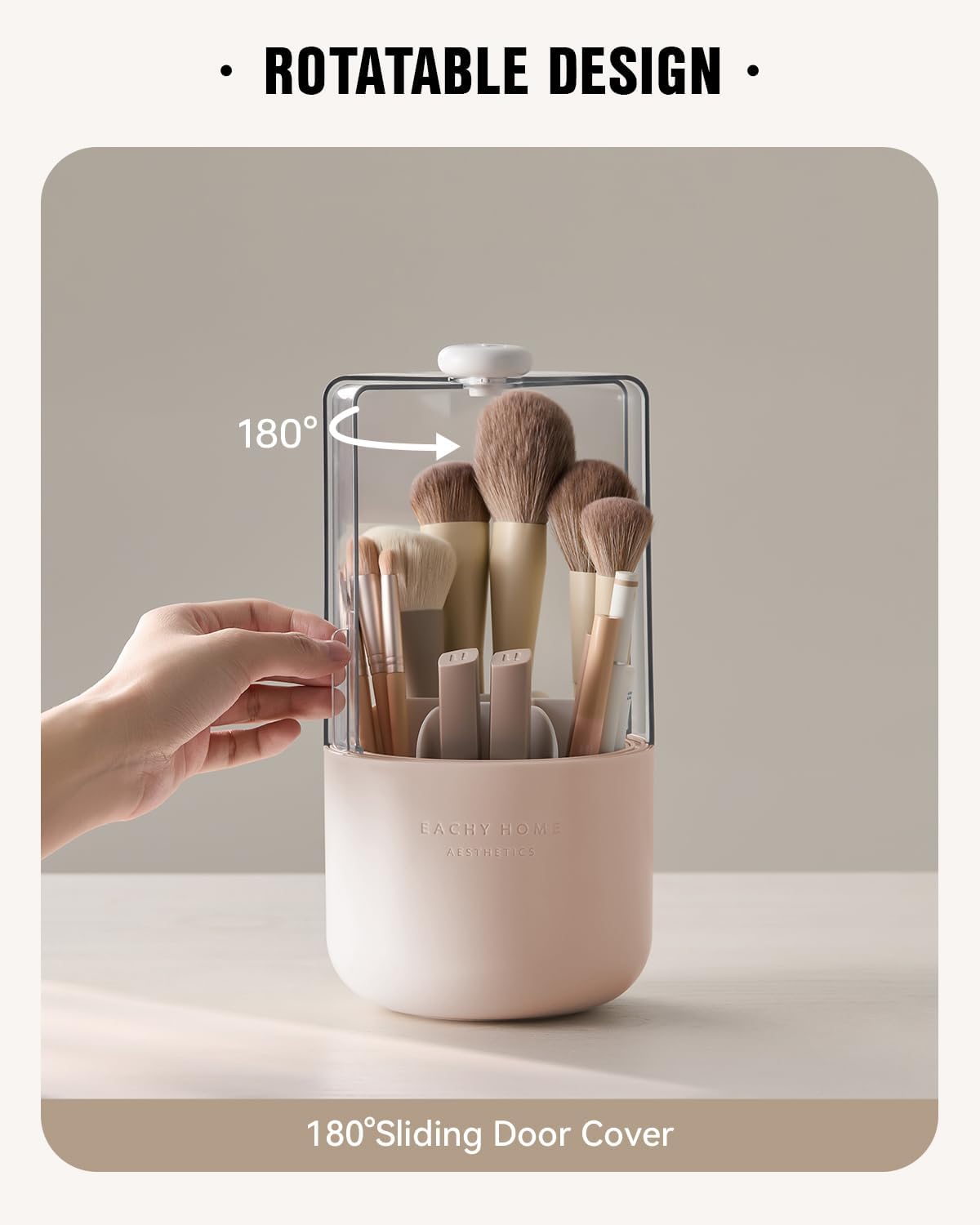 EACHY Makeup Brush Holder 360° Rotating with Dustproof Lid, Waterproof Material, 7 Compartments for Organized Storage, Stylish and Durable Design for Vanity (Pink)-BrightBean Baby