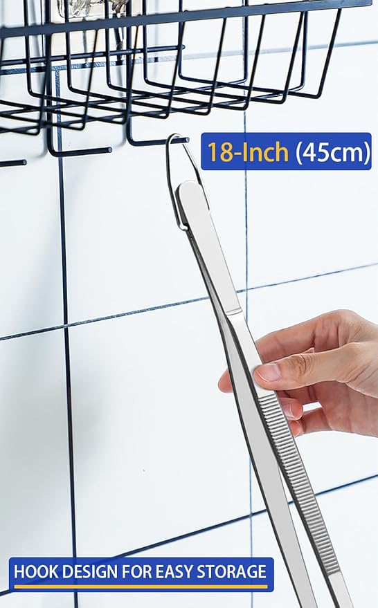 JETKONG 18 Inch (45cm) Extra Long Grill Tongs, Heavy Duty Stainless Steel Tweezer Tongs for Cooking, Grilling, Barbecue/BBQ, Buffet and Turning Food (Point Tips)