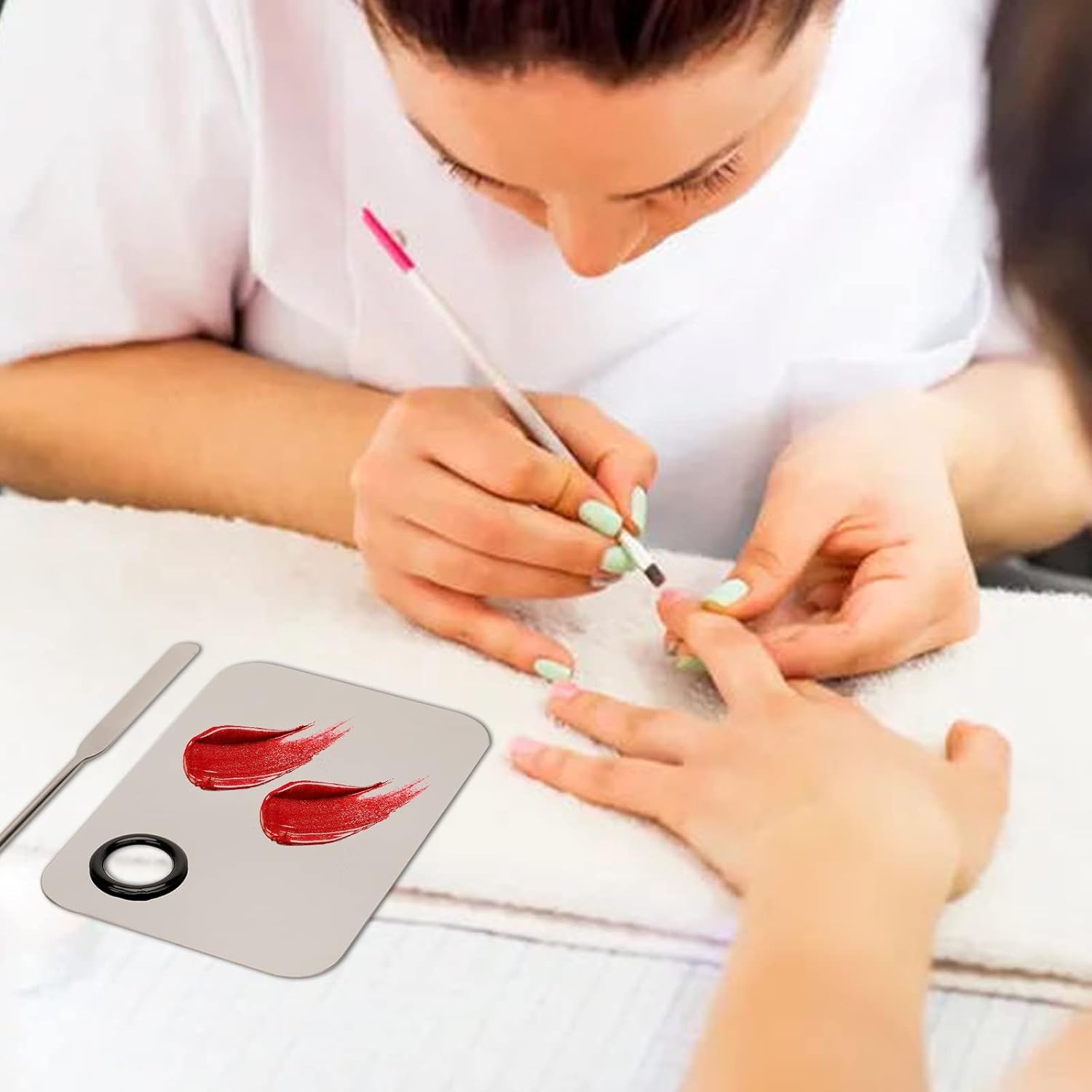 G2PLUS Makeup Mixing Palette, Makeup Spatula and Foundation Palette, Stainless Steel Cosmetic Makeup Palette with Picasso Spatula for Foundation, Eye Shadow, Eyelash, Nail Art and Concealer-BrightBean Baby