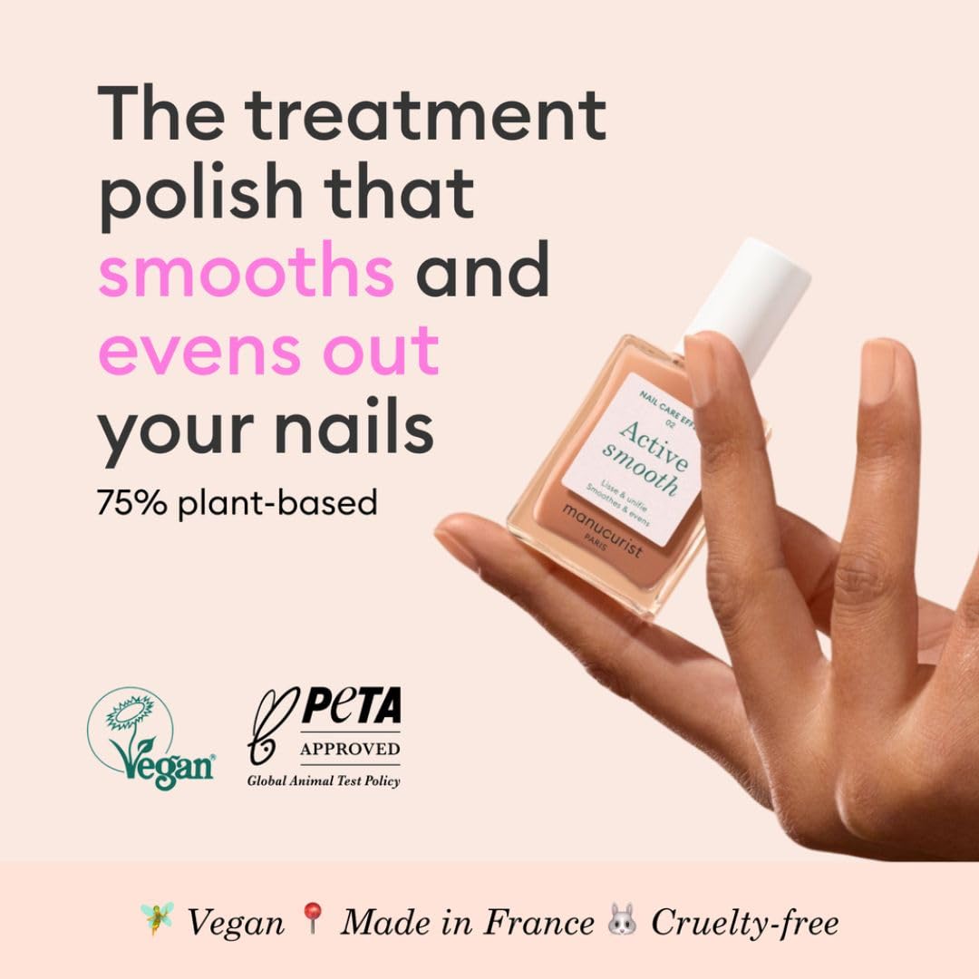 Manucurist Active Smooth 02 Nail Concealer Polish & Care - 2 in 1 Nude Nail Polish : Nail Strengthener and Growth - Nail Concealer - Ridge Filler for Nails - Natural Nail Polish - Golden Finish-BrightBean Baby