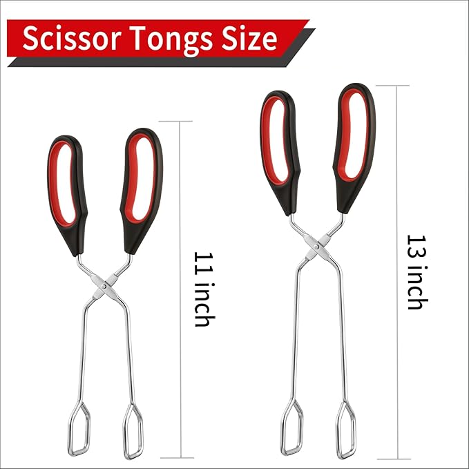 2-Pcs Stainless Steel Scissor Tongs, 9.25-Inch and 11-Inch set Kitchen cooking grilling tongs