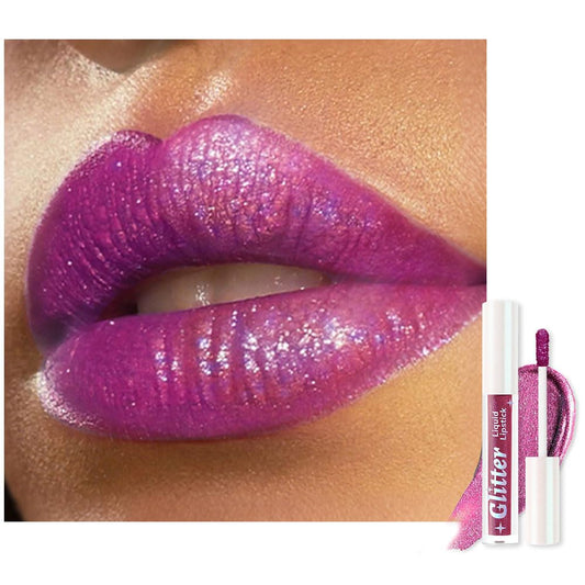 Dark Purple Metallic Lipstick for Women,Lightweight Glitter Sparkling Liquid Lipsticks,Shimmer Lip Gloss Stain Long Lasting Waterproof Smudge Proof Non-Drying 24 Hour Full Coverage Lip Makeup,Vegan-BrightBean Baby