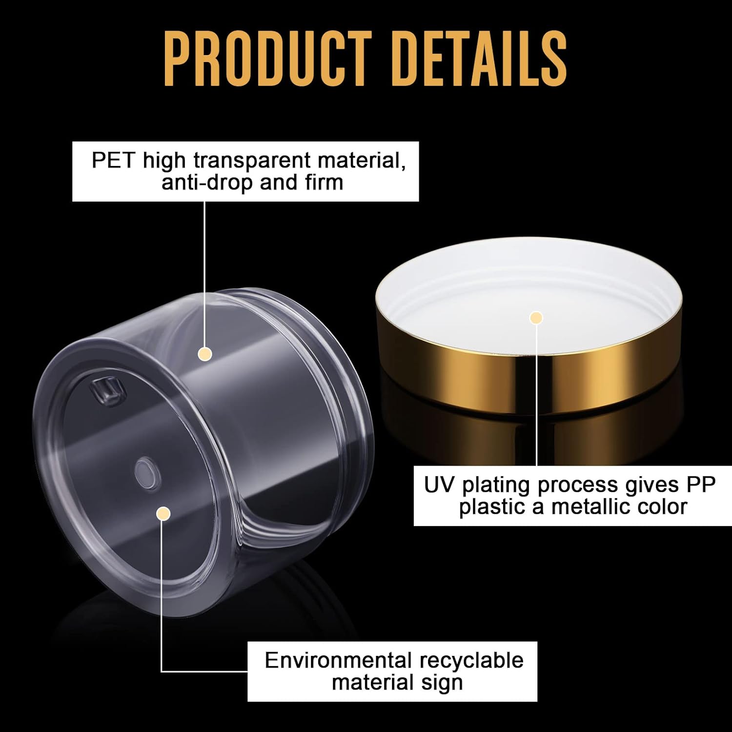 SATINIOR 100 Pcs Plastic Jars with Lids Small Containers Lids Wide Mouth Small Plastic Containers for Lotion Cream Rhinestones Body Butters Travel Storage(1 oz,Gold)-BrightBean Baby