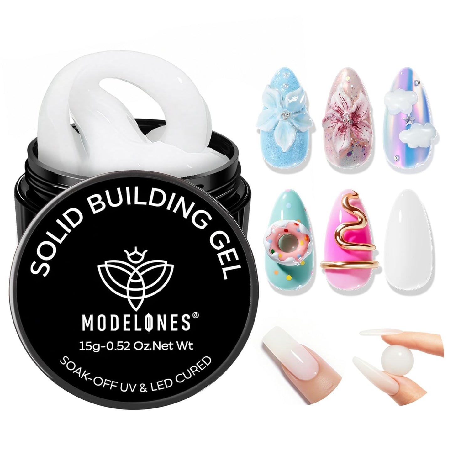 modelones 3D Sculpting Gel, Milky White Solid Nail Builder Hard Gel for Nail Art Molding & Extensions for Chrome Powder, Nails Glitter Polish Home DIY Manicure, U V Lamp Needed-BrightBean Baby