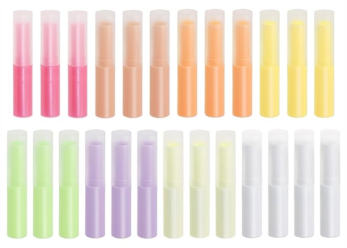 0.14oz Empty Flavored Lip Balm Container Tubes Plastic Homemade Moisturizing Lip Stick with Caps Bulk Fit for Women Adult DIY Making Supplies, 25 Count (Multicolor)-BrightBean Baby