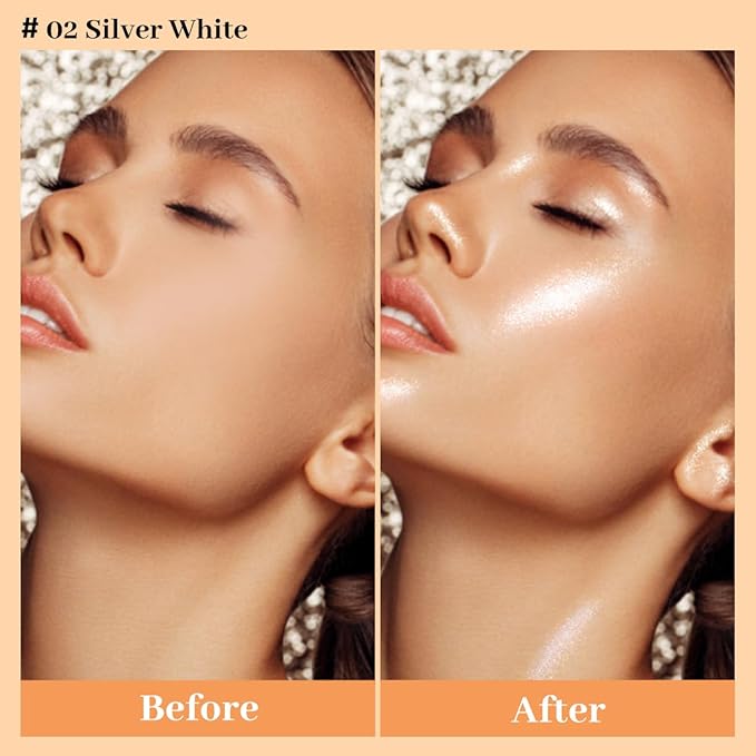 UCANBE Highlighter Makeup Drops Body Glitter Dewy Liquid Face Glow Shimmer for Women Holographic Luminizer Sparkles for Face (Silver Fairy White - 02)-BrightBean Baby