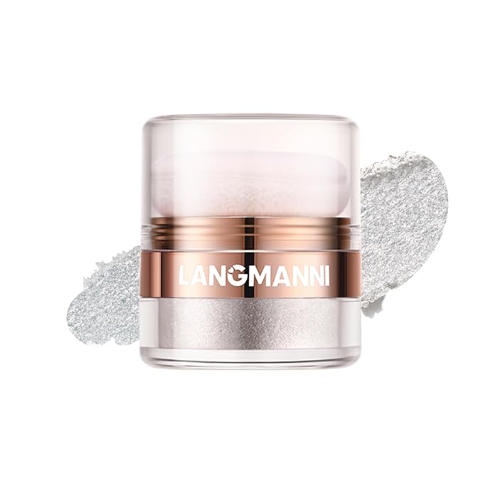 Glitter Body Highlighter Powder Body Shimmer Sparkle Face Brightening Highlighter Powder for Face Eyes Body Glow Makeup With sponge head（silvery）-BrightBean Baby