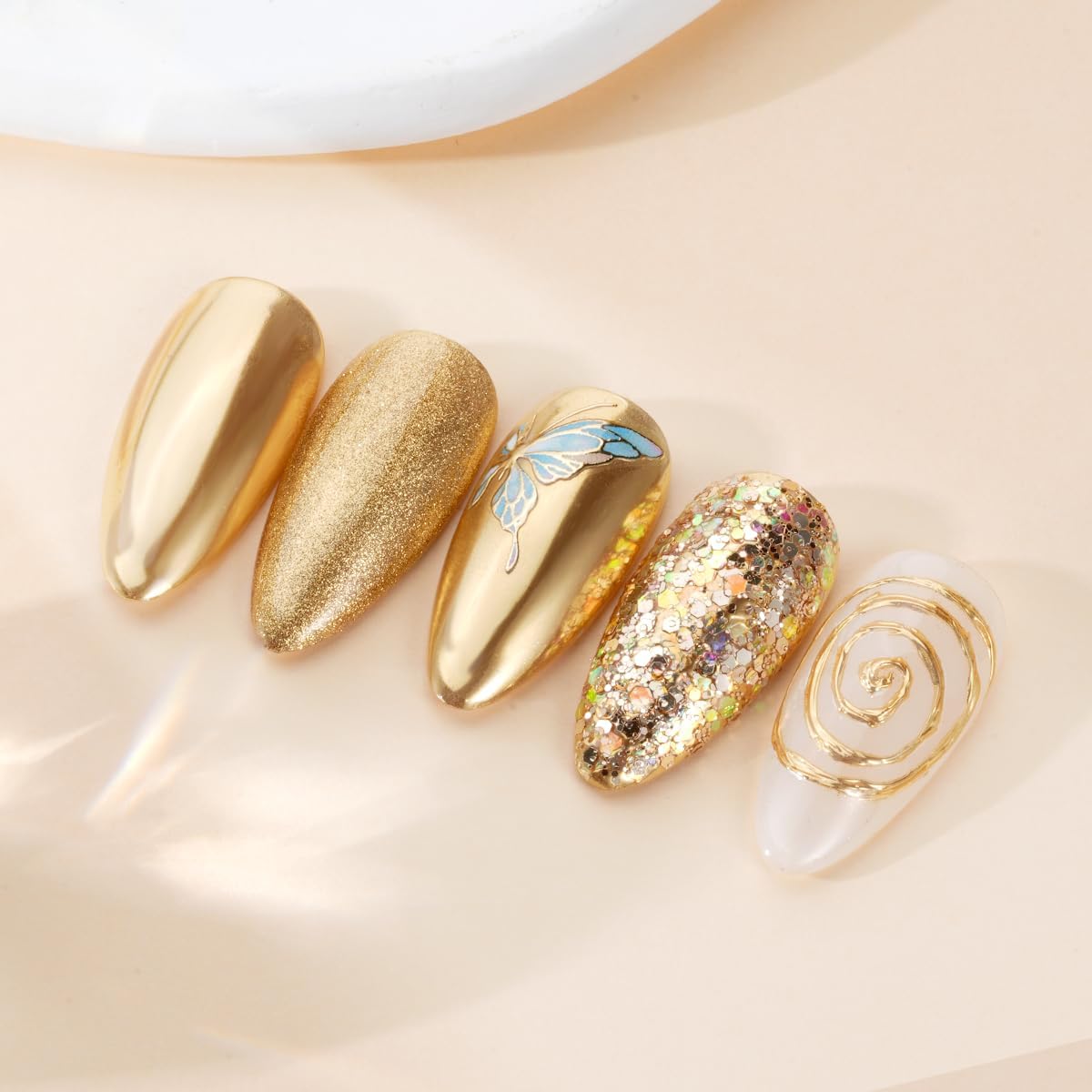 Pretty Diva Chrome Nail Powder - Champagne Gold Mirror Effect Nail Chrome Powders, Highlight Metallic Chrome Powder for Nail Art Pigment Chrome Powder for Nails (Champagne, 1g)-BrightBean Baby