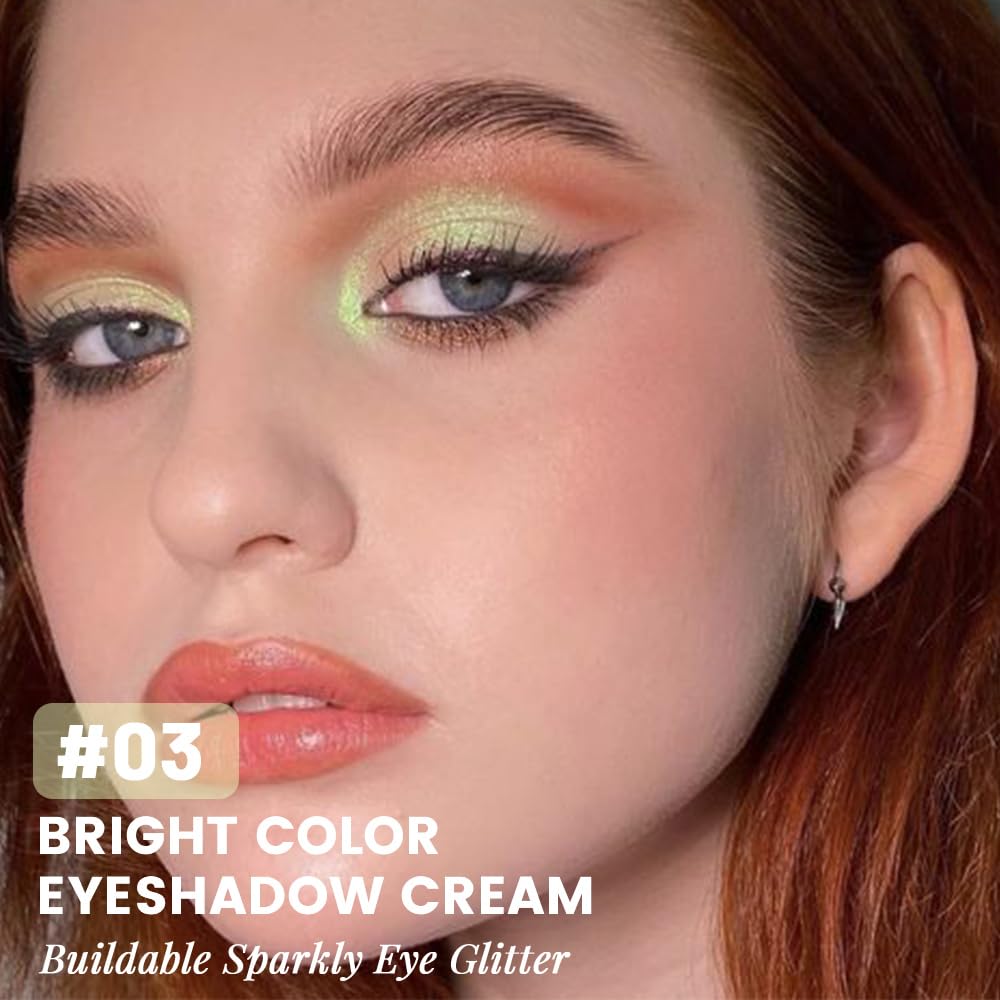 Light Green Cream Glitter Shimmer Metallic Eyeshadow Palette Makeup, Natural Single Mini Instant Holographic Eyeshadow For Women Halloween Birthday Party Wear, Sombras Crema Para Ojos-BrightBean Baby