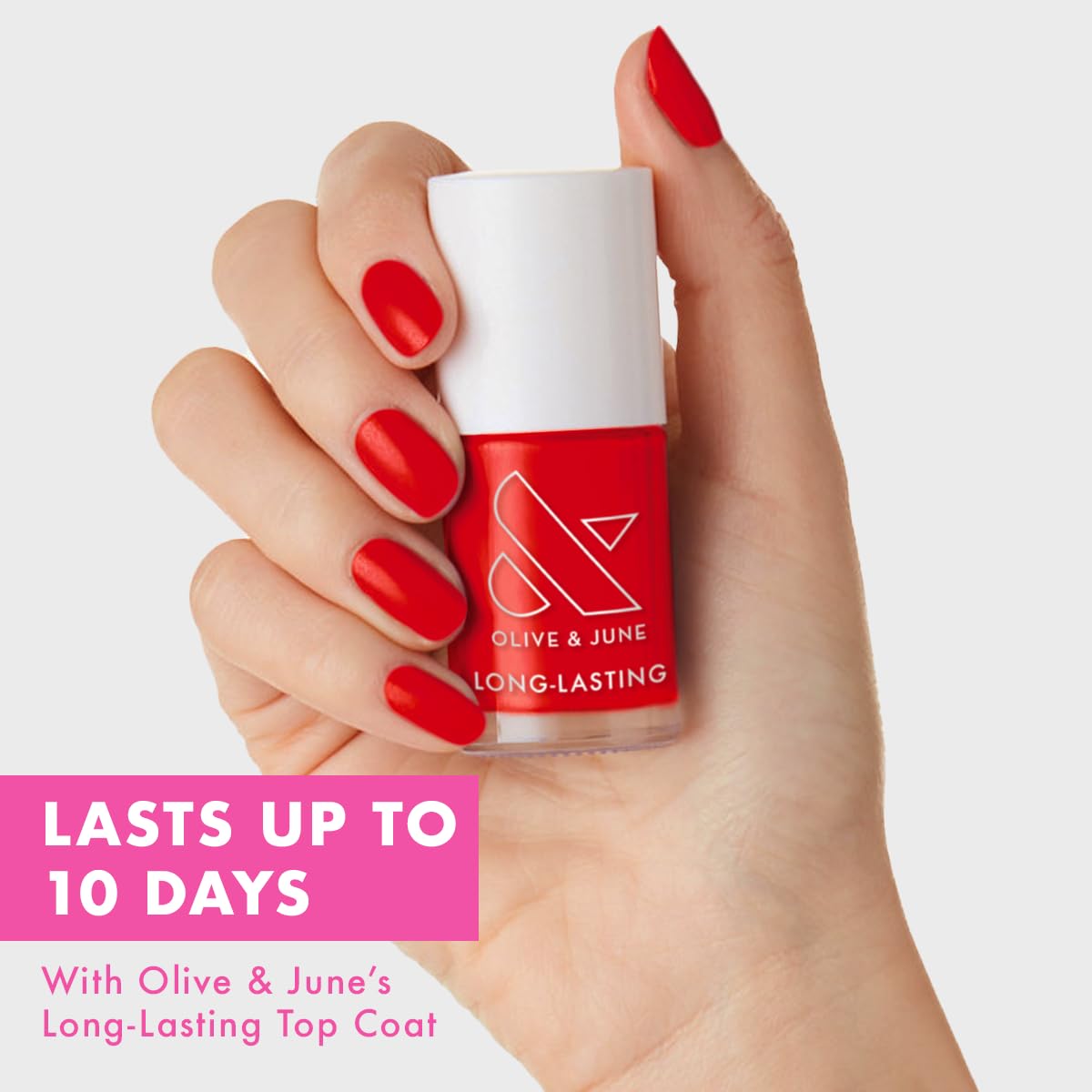 Olive & June Long Lasting Nail Polish | Plump, Gel-Like Finish No Lamp Needed | Lasts up to 10 days | Salon-Quality Color at Home | 15-Free, Vegan & Cruelty-Free Chip-Resistant Shine | CV Cherry Red-BrightBean Baby