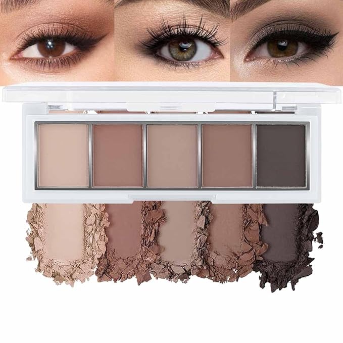 5 Colors Matte Nude Eyeshadow Makeup Palette, Nude Brown Cocoa Taupe Ebony Black Smokey Matte Cream Mini Eye Shadow Palette Makeup for Older Women Blue Green Eye, Contour Palettes sombras de ojos-BrightBean Baby