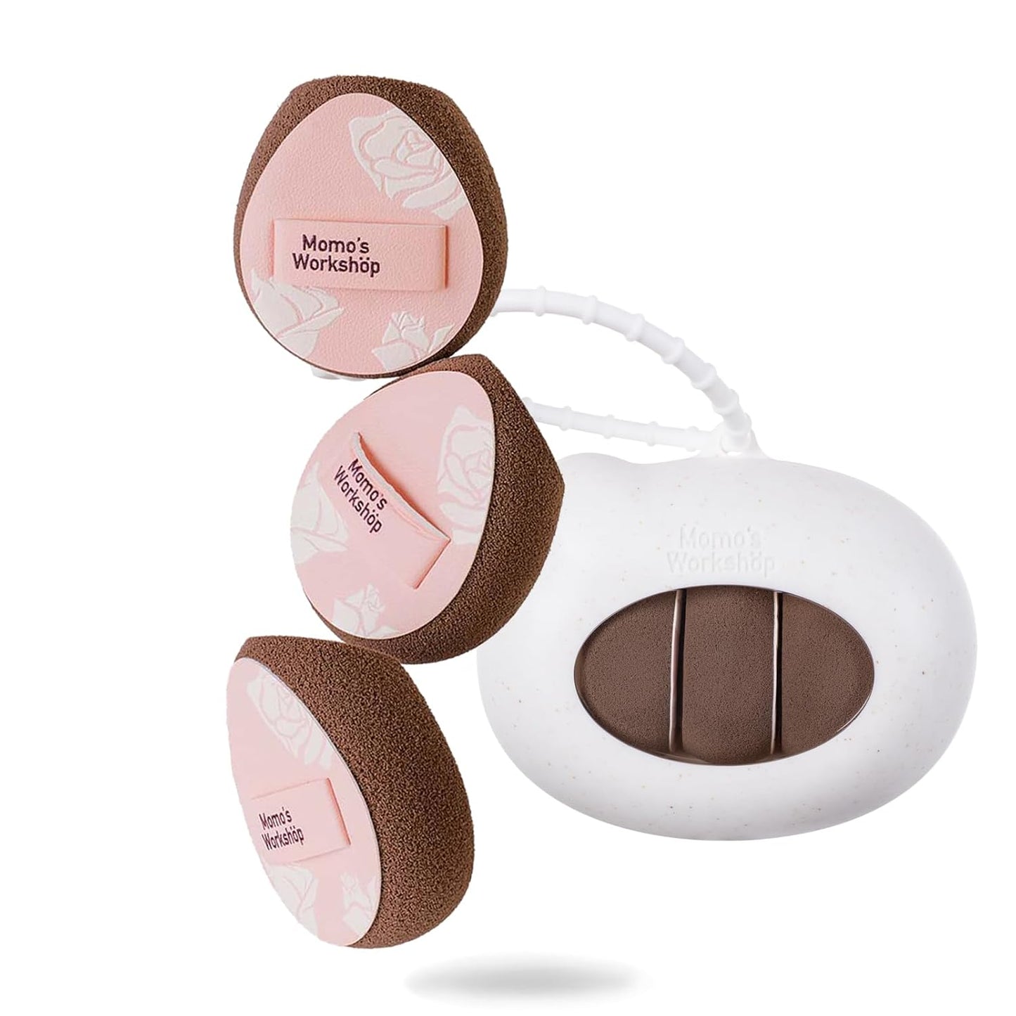 Multi-Use Mini Makeup Sponge Set,Oil-Control & Makeup Setting, Cut-Edge Design for Cream & Powder Products, for Oily Skin,Pink-Brown, 3PCS Mini Beauty Concealer Sponges & Storage Case-BrightBean Baby