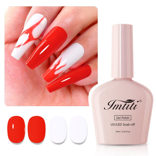 Imtiti Gel Nail Polish Kit, 2 Pcs 10ml Bright Red & White Colors Gel Polish Soak Off UV LED Spring Summer Red Gel Polish Nail Art Manicure Salon DIY Design Gel Nail Kit-BrightBean Baby