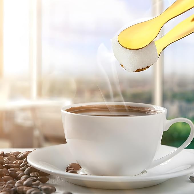 8PCS Gold Mini Metal Tongs, 4.3" Stainless Steel Tiny Tong, Small Kitchen Accessories for Serving Food, Ice, Sugar Cube, Salad, Toaster, Desserts