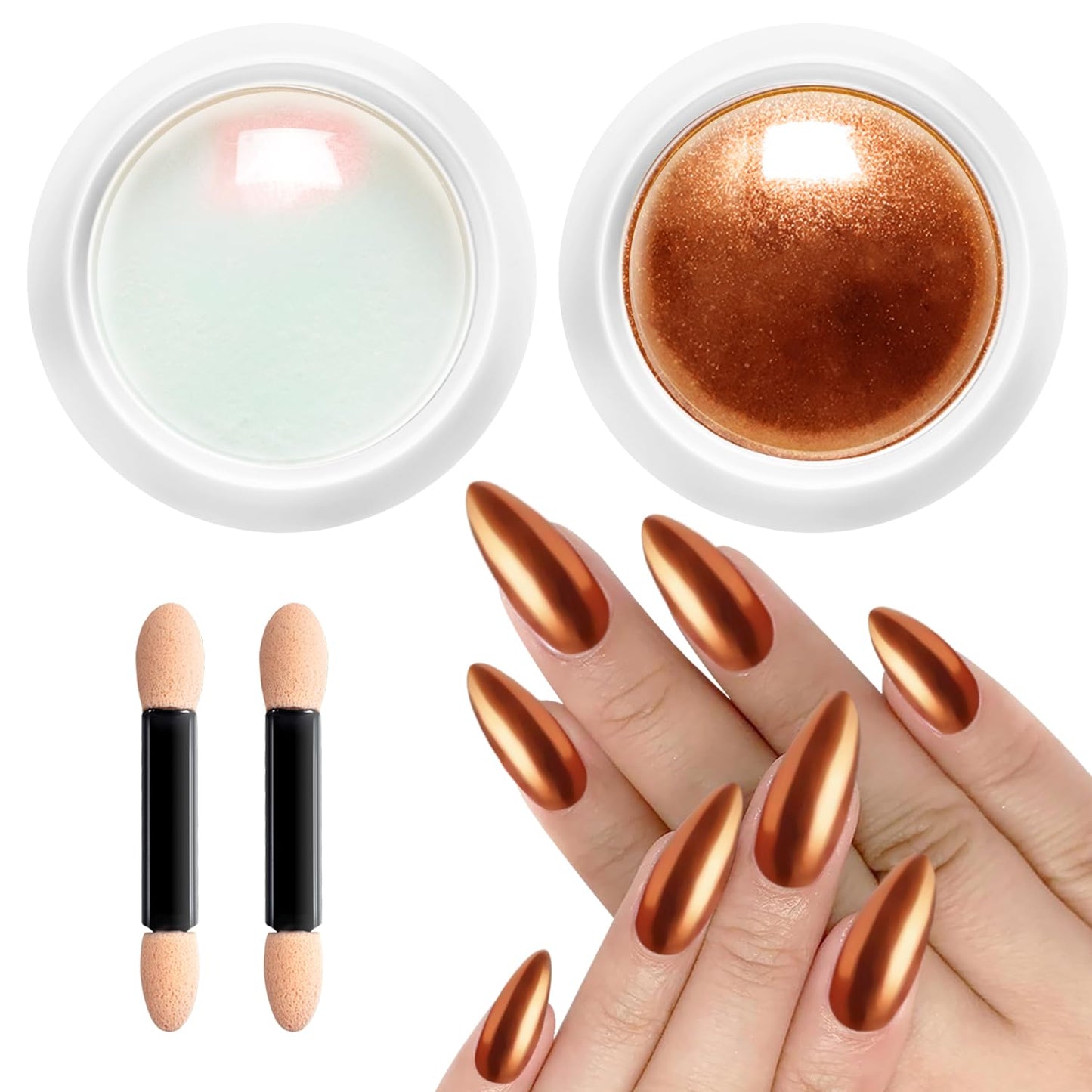 2 PCS Chrome Nail Powder：Mirror Effect Copper Chrome Nail Powder,Metallic Mirror Orange Chrome Nail Powder Decoration for DIY Nail Art,Bronze Pigment Holo Chrome Powder-BrightBean Baby