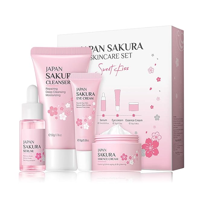Skin Care Set - Sakura Skin Care Sets & Kits - Women Gift Sets with Cleanser,Serum,Eye Cream,essence Cream - Beauty Products For Women - Skin Care Routine Travel Kit (SetB)-BrightBean Baby