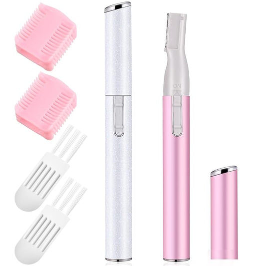 Chumia 2 Pcs Electric Eyebrow Trimmer Women Precision Face Razors Mini Shaver with Comb Christmas Women Gift Battery Operated Personal Epilator for Face Neck Fuzz Lips Leg(White, Pink)-BrightBean Baby