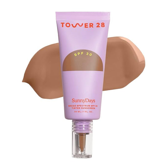 Tower 28 Beauty SunnyDays SPF 30 Tinted Mineral Sunscreen - For Sensitive Skin - 2-in-1 Facial Broad Spectrum UVA/UVB Protection + Foundation – Shade 45 SILVER LAKE, 1 Fl Oz-BrightBean Baby