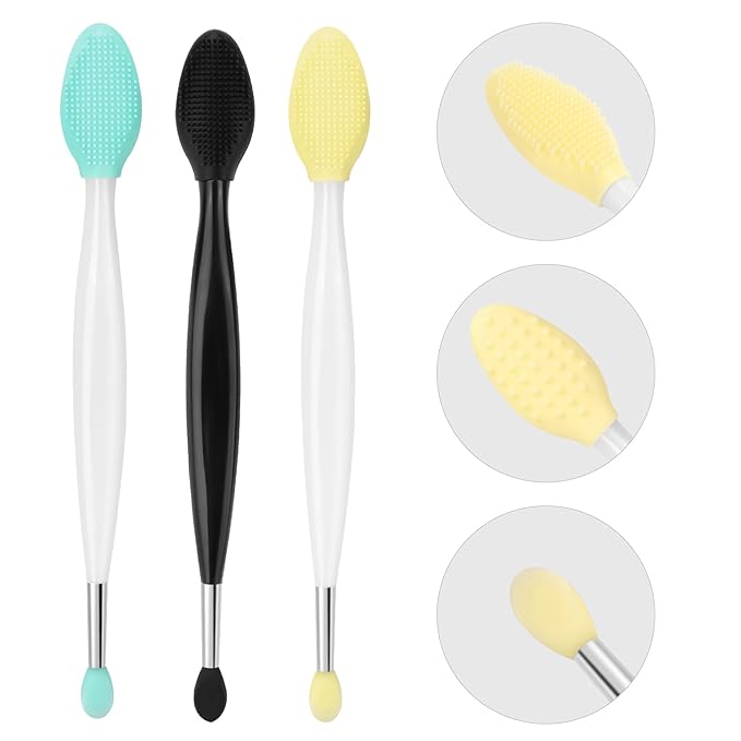 Unaone Lip Scrub Brush - 3 PCS Dual-ended Lip Scrubber Exfoliator and Silicone Lip Brush, 2-in-1 Silicone Lip Scrub Tool Lip Mask Applicator, Gentle Exfoliator & Applicator for Soft-BrightBean Baby