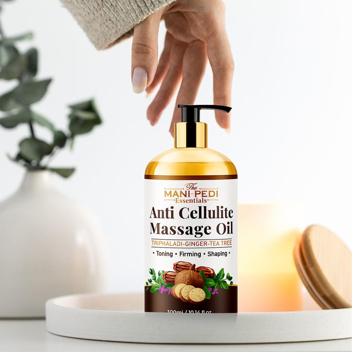 Anti Cellulite Massage Oil with Ginger Oil, Tea-Tree Oil & Natural Herbs for Toning, Firming & Shaping. 100% Natural Ingredients, Non-Sticky Texture - 10 Fl Oz-BrightBean Baby