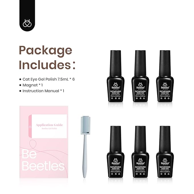 Beetles Cat Eye Gel Nail Polish Set 6 Colors Glitter Red Purple Blue Nail Polish with Magnet Spring Gel Polish Soak Off U V Led Gifts for Women Girls Salon DIY Home-BrightBean Baby