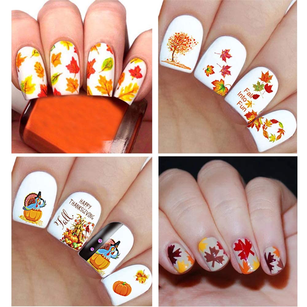 Kalolary Autumn Fall Nail Art Stickers Decals Maple Leaves Decals 3D Nail Stickers Harvest Pumpkin Maple Leaves Sunflower Squirrel for Women Girls Kids DIY Nail Design-12 Sheets-BrightBean Baby
