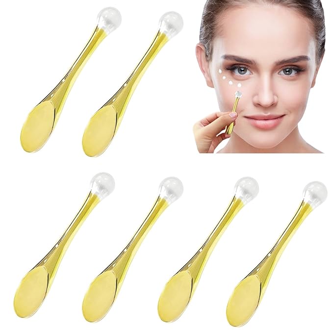 6Pcs Mini Eye Roller Plastic Eye Cream Massager Sticks Makeup Spatula Scoop Dark Circle Remover Beauty Cosmetic Tool for Skin Care,Golden-BrightBean Baby