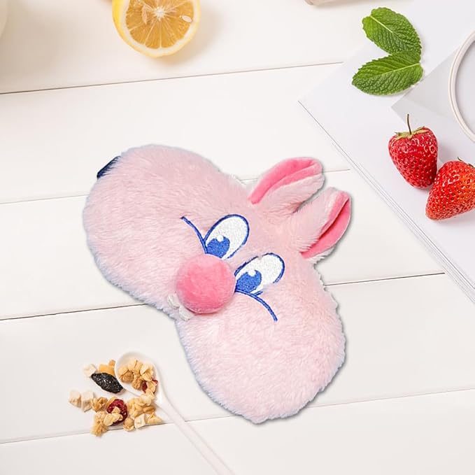PERFECTSIGHT Bunny Eye Masks, Cute Plush Sleep Eye Cover Lightweight Adjustable Eyeshade Faux Fur Mask Cover for Women Men Sleep Travel Nap, Pink Nose-BrightBean Baby