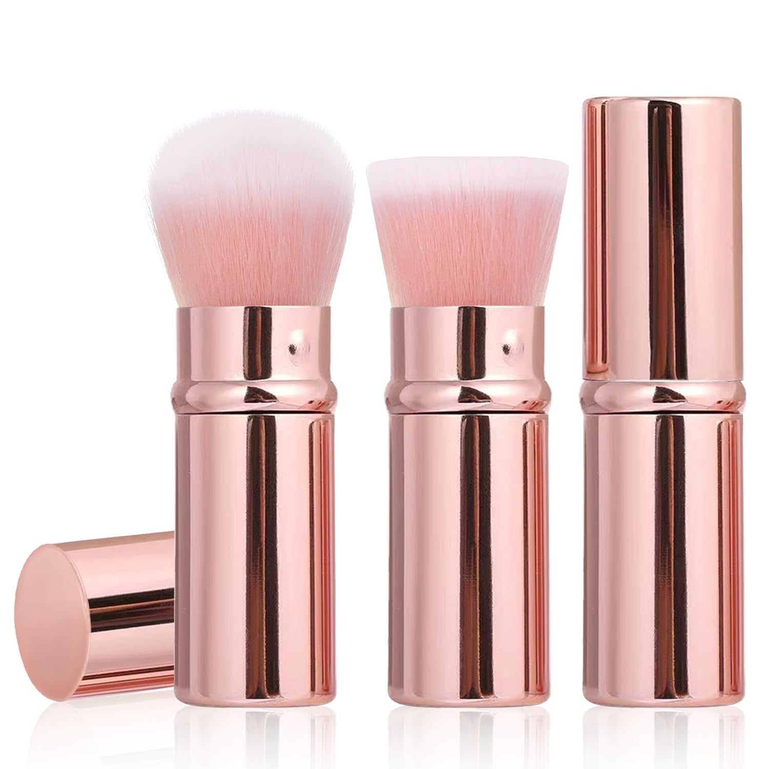 Makeup Brush 2 Pack, Retractable Travel Kabuki Powder Foundation Makeup Brush Face Blush Brushes for Blending Liquid, Blush, Bronzer, Buffing, Sunscreen,Flawless Cosmetics-BrightBean Baby