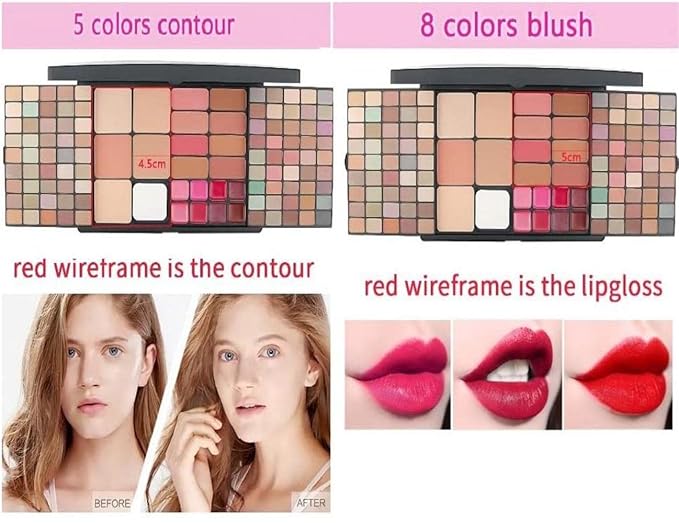 Professional Multi-in-one Makeup Gift Kit for Women - 90 eyeshadow Palette,8 Lipstick Set Lips,8 blush,5 concealer,4 brushes With Mirror,for girls, beginners and professionals Gift Kit-BrightBean Baby