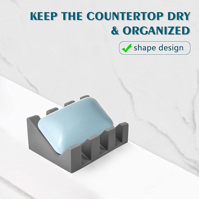 Self Draining Soap Dish,Silicone Suction Cup Soap Holder, Bathroom Soap Dish for Bar Soap,Can Extend Soap Life,Bathroom, Bath Tub, Kitchen Sink (1, Grey)