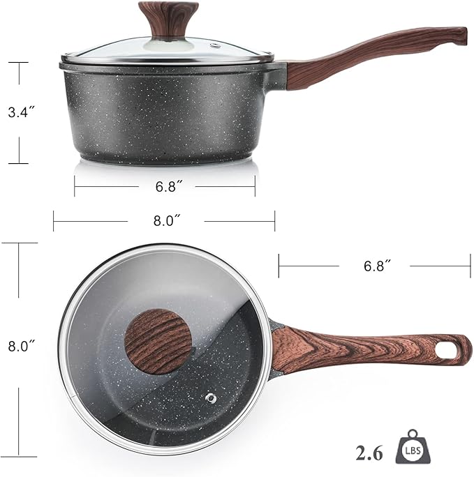 SENSARTE Nonstick Saucepan with Lid 2.5 Quarts - Swiss Granite Coating Medium Pot