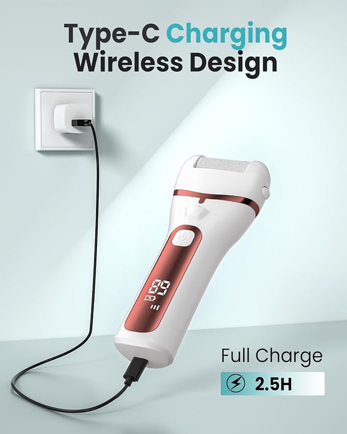 PUBOO Foot Callus Remover Electric 10000 RPM 3-Speed IPX7 Rechargeable Pedicure Kit for Hard Skin Women & Men. Portable Multi-Roller File Grinder Sander Scrubber with LED Display for Wet & Dry Feet-BrightBean Baby