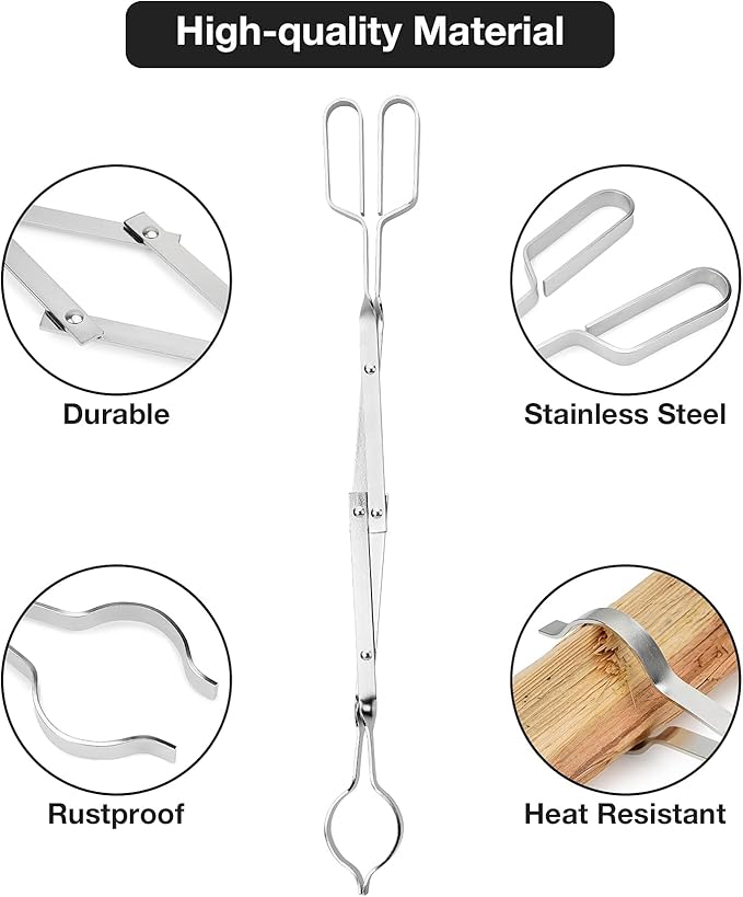 Stanbroil Stainless Steel Firewood Tongs, 26" Outdoor Campfire Fireplace Tongs, Log Grabber