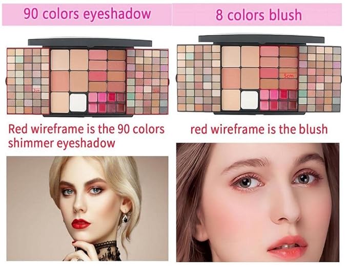 Professional Multi-in-one Makeup Gift Kit for Women - 90 eyeshadow Palette,8 Lipstick Set Lips,8 blush,5 concealer,4 brushes With Mirror,for girls, beginners and professionals Gift Kit-BrightBean Baby