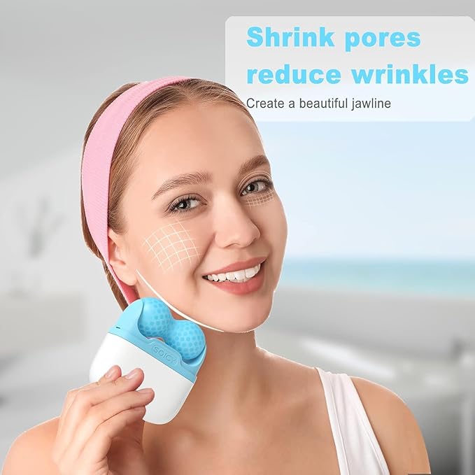 Ice Roller for Face and Eyes - Facial Skin Care Tools with 2 in 1 Face Roller and Travel Case, Self Care Gift for Men Women (Blue)-BrightBean Baby