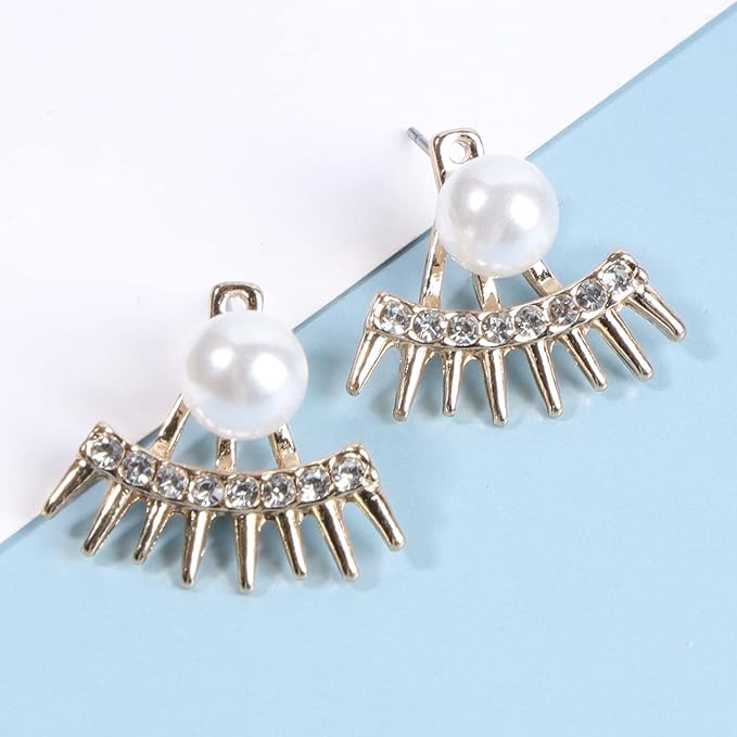 Punk Spike Ear Jacket Earrings Gold Pearl Studs Earrings Minimalist Front Back Studs Earrings Modern Edgy Earrings Jewelry for Women and Girls Gift-BrightBean Baby