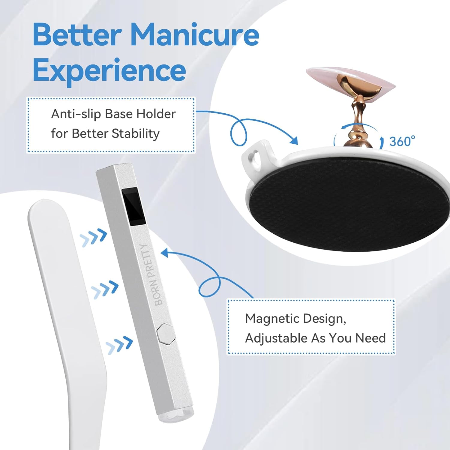 Born Pretty Handheld Magnetic U V Light for Nails, Metal Portable Mini Handheld U V Nail Light, Fast Curing U V Nail Dryer Nail Stamper Magnetic Stand Wireless Handheld LCD Display Screen-BrightBean Baby