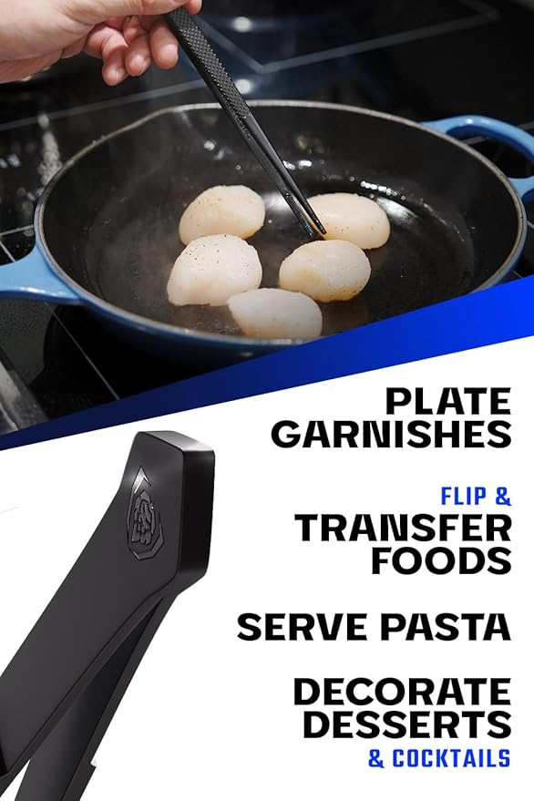 DALSTRONG Professional Plating Tweezers - 2 Piece Set - 10 inch Straight+Wide Tip High-Precision - Black Titanium Coating - Plating, Multi-use - 304 Stainless Steel - Culinary Fine Use - Kitchen Tongs