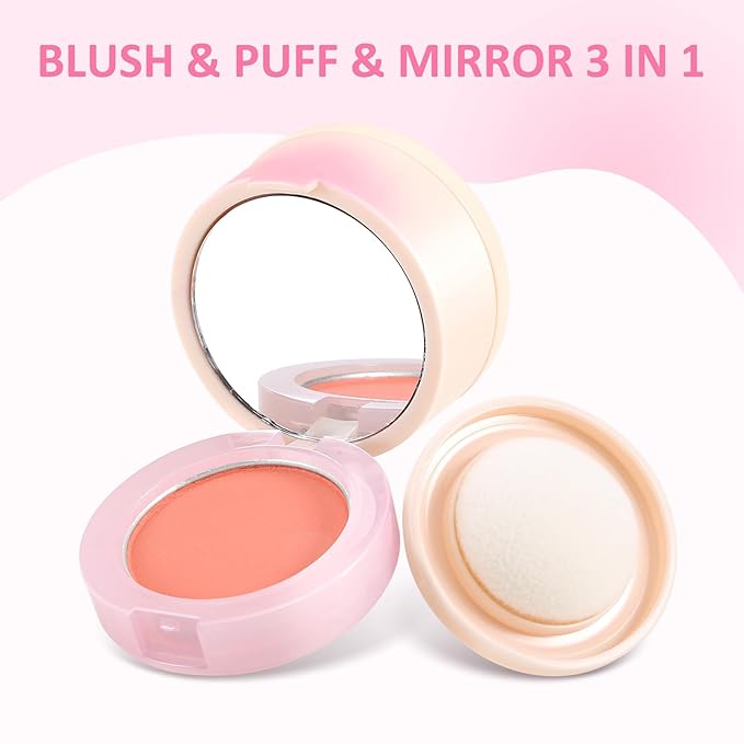Boobeen Blush Compact for Face, Matte Powder Blush for Cheeks Powder Palette, Nude Light Blush with Puff, Blusher Makeup for a Radiant, Natural Glowing-BrightBean Baby